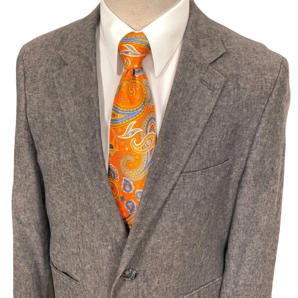 Stafford Blazer Mens 42S Gray 2 Button Classic Lightweight Linen Summer Jacket